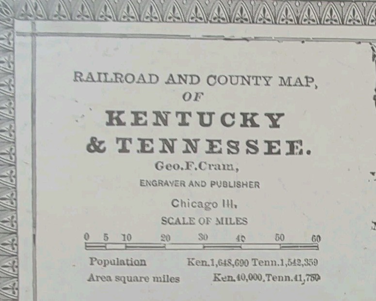Vintage 1885 KENTUCKY TENNESSEE Map 13″x11″ ~ Old Antique Original NASHVILLE TN