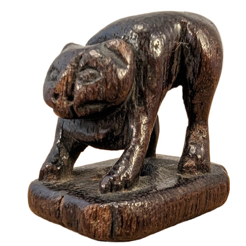 Antique Early Edo Japanese Wood Netsuke ​Cat on Stand Wabi-Sabi Mingei Japan