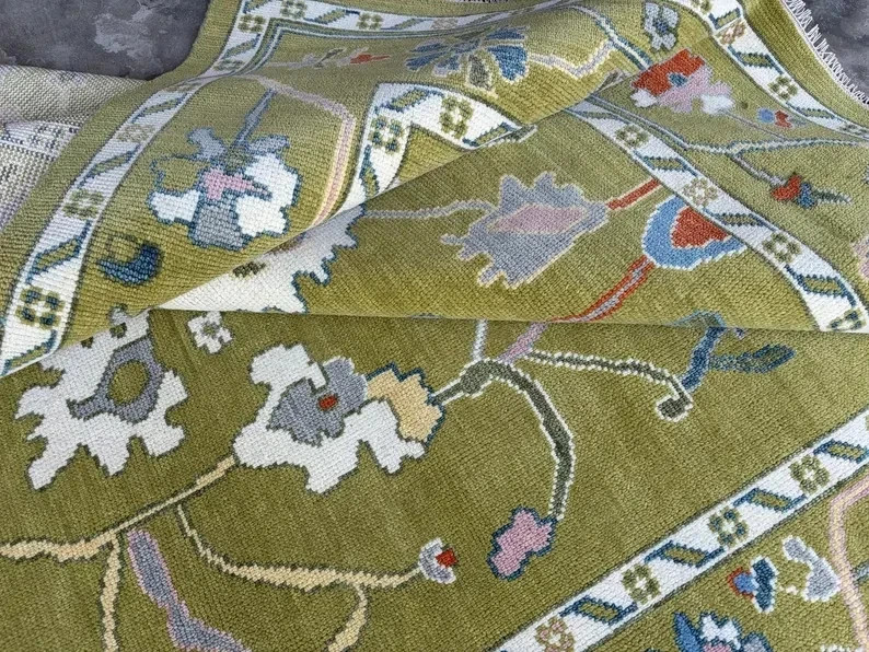 Olive Green Hand Knotted Wool Oushak Area Rugs 6×9 7×10 8×11 9×12 10×14 12×15 ft