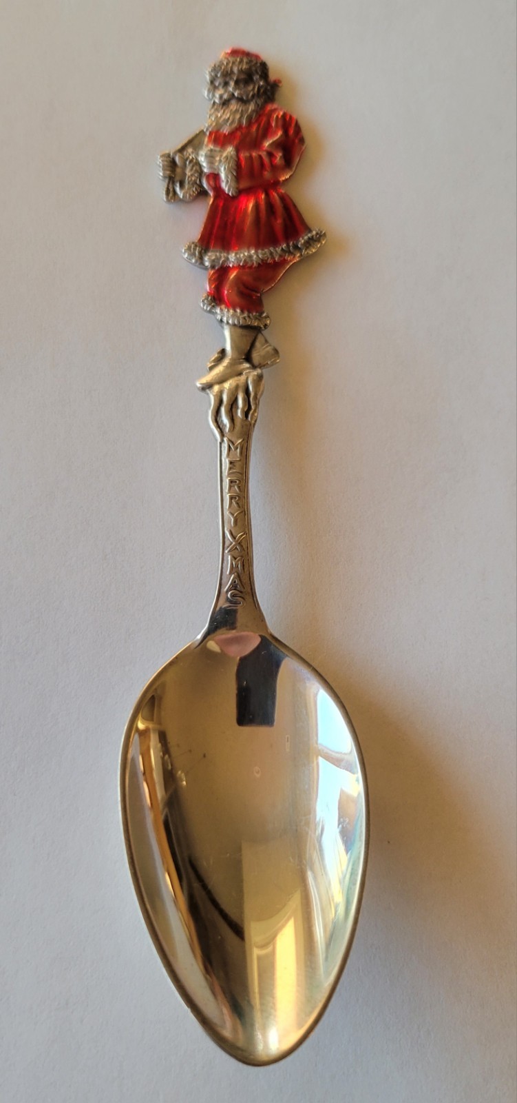 Antique Christmas Painted Santa Sterling Silver Spoon Holiday Old Saint Nick 5″