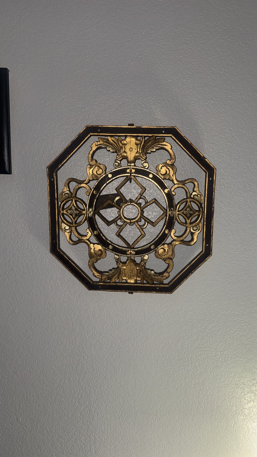 Antique Chinese Octagonal Gilt Window Adornment Qing Dynasty Open Fretwork