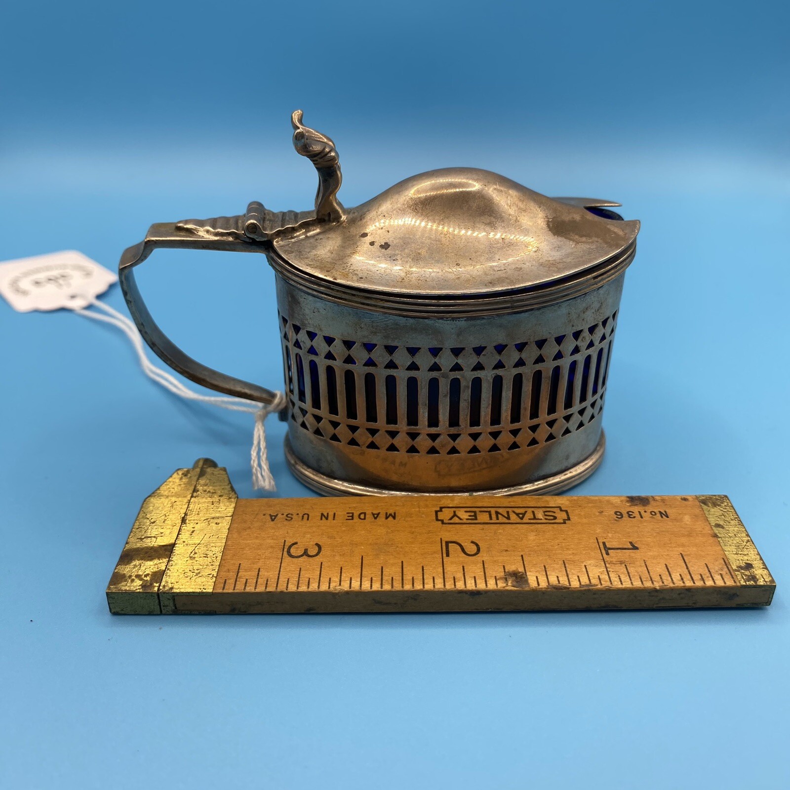 Antique Sterling Silver Mustard Pot Stokes & Ireland Chester Hallmarked & Cobalt