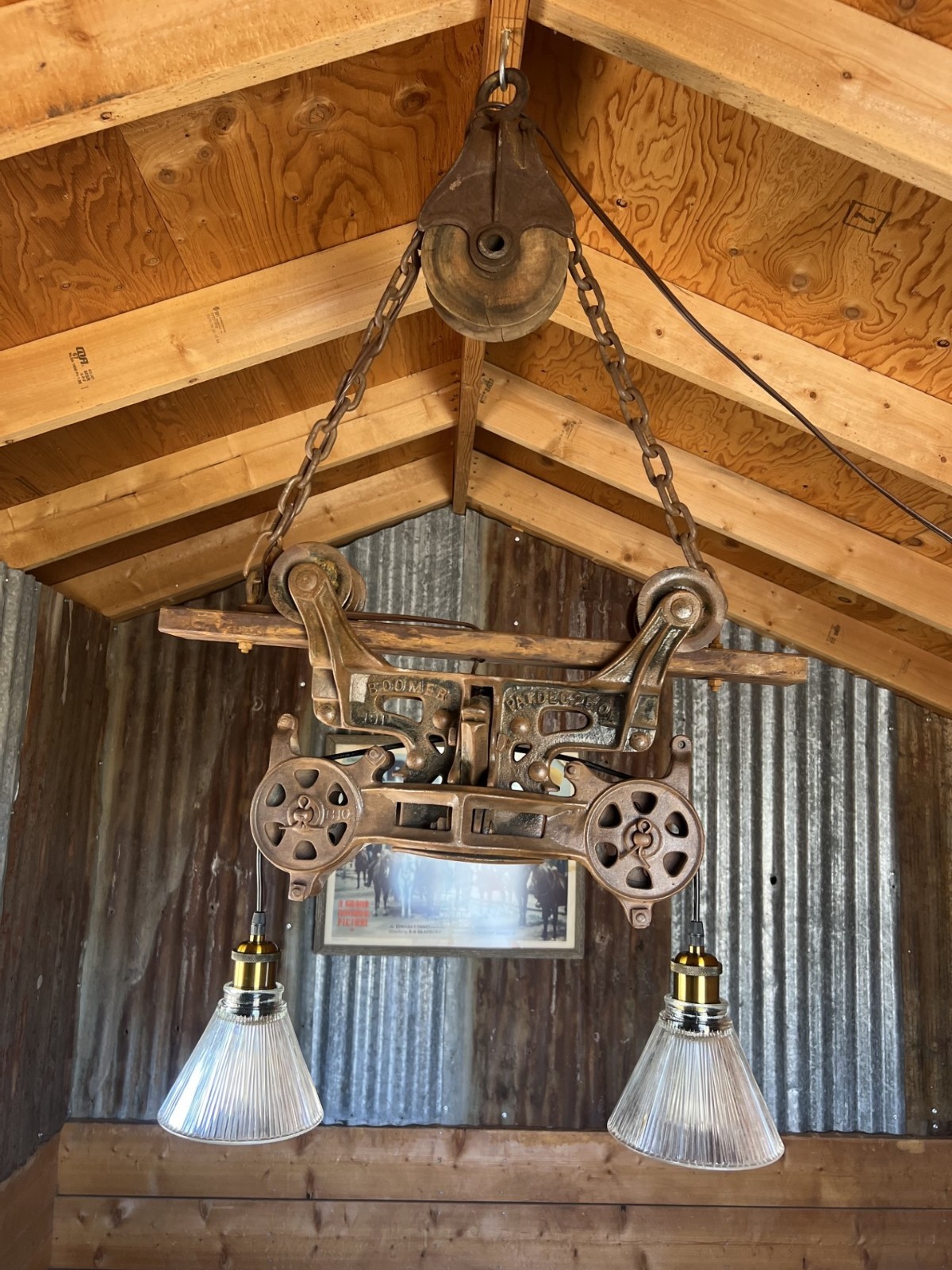 UNIQUE AUTHENTIC HAND-CRAFTED 1900’s BARN HAY-TROLLEY LIGHT FIXTURE