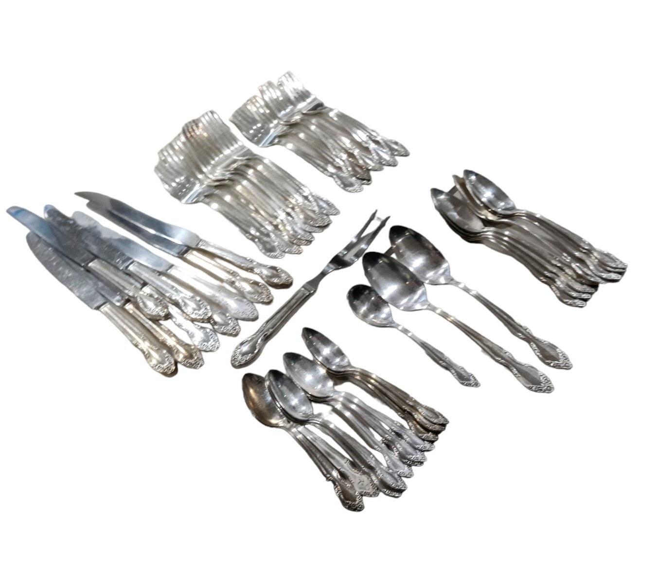 Vtg 49 Piece Set VM Rogers Reinforced Plate IS Silverware Floral READ!!