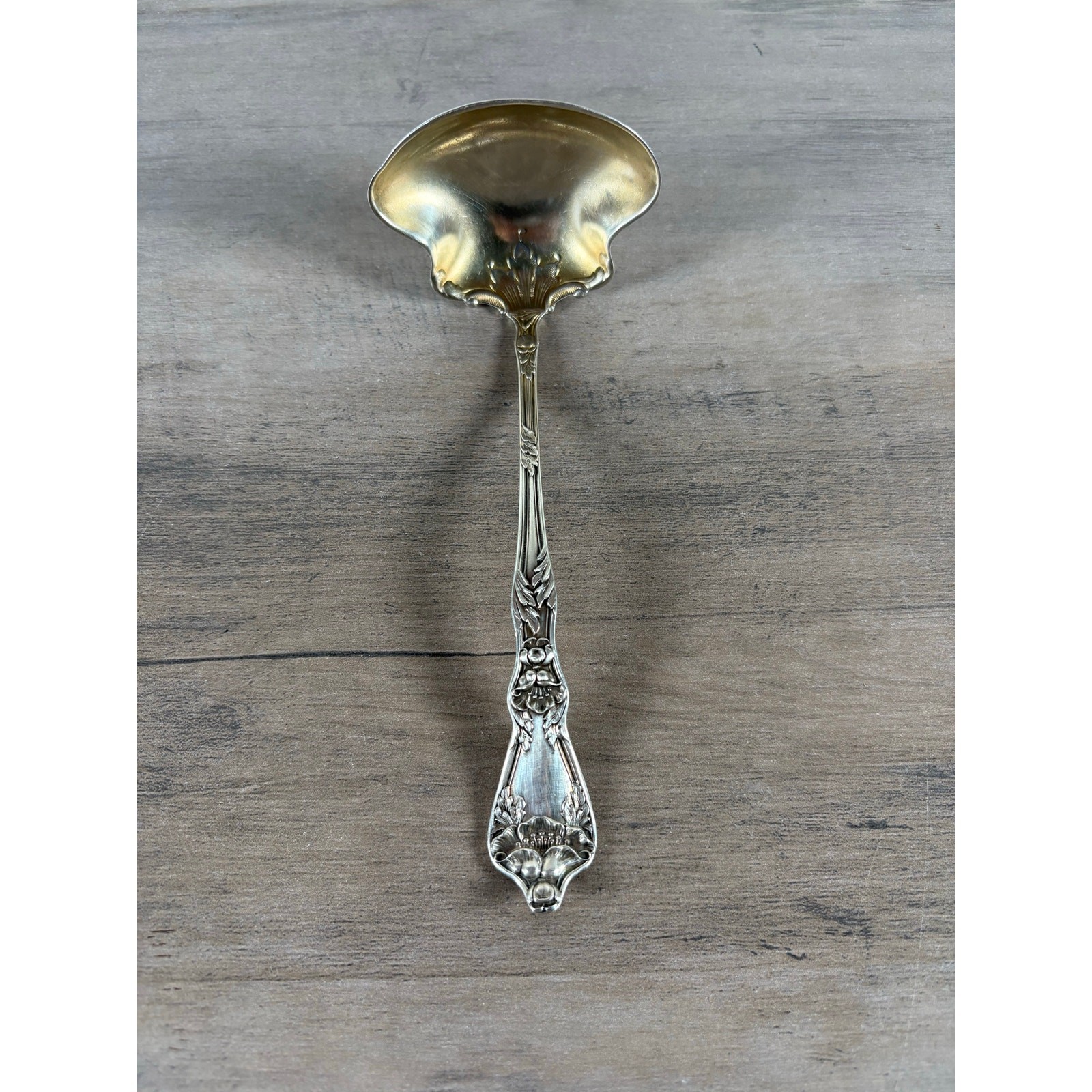 Gorham Poppy Sterling Silver Art Nouveau Style Antique Gold Washed Ladle