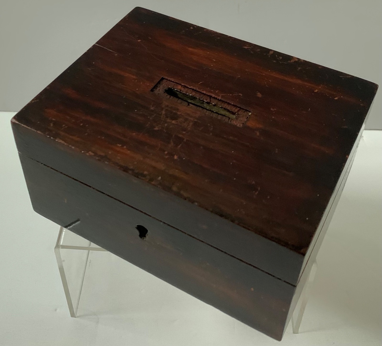 ANTIQUE WOODEN MONEY BOX JEWELLERY TRINKET VINTAGE WOOD SLOT TOP OLD CHEST