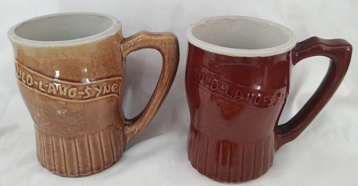 2 Diff Color 1890s Mug Auld Lang Syne Dutchess Food Cheese ny Stoneware