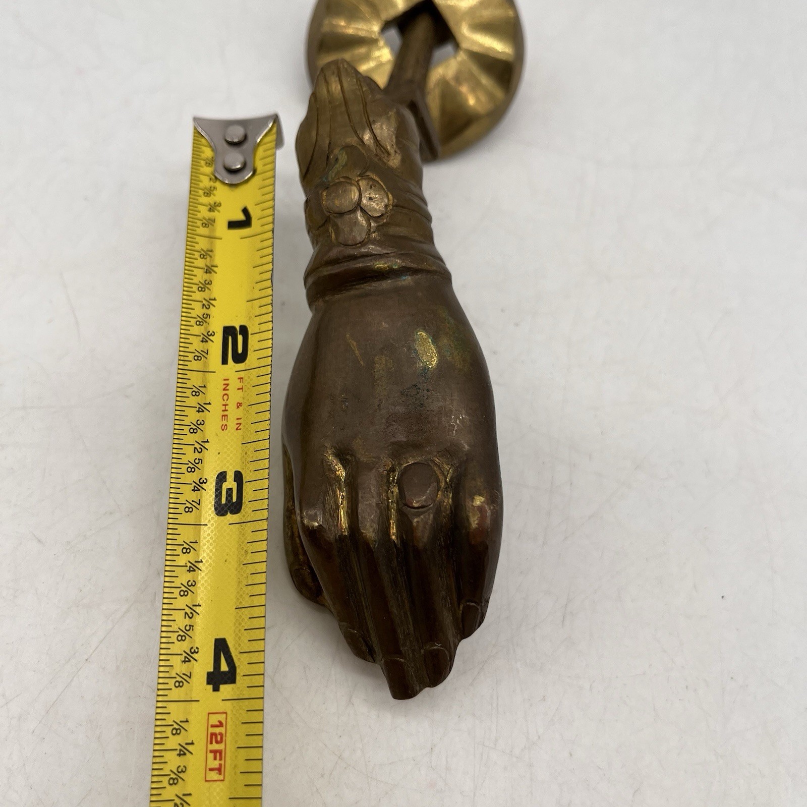 Antique/Vintage Solid Brass Victorian Ladies Hand With Ball Door Knocker 3 Piece