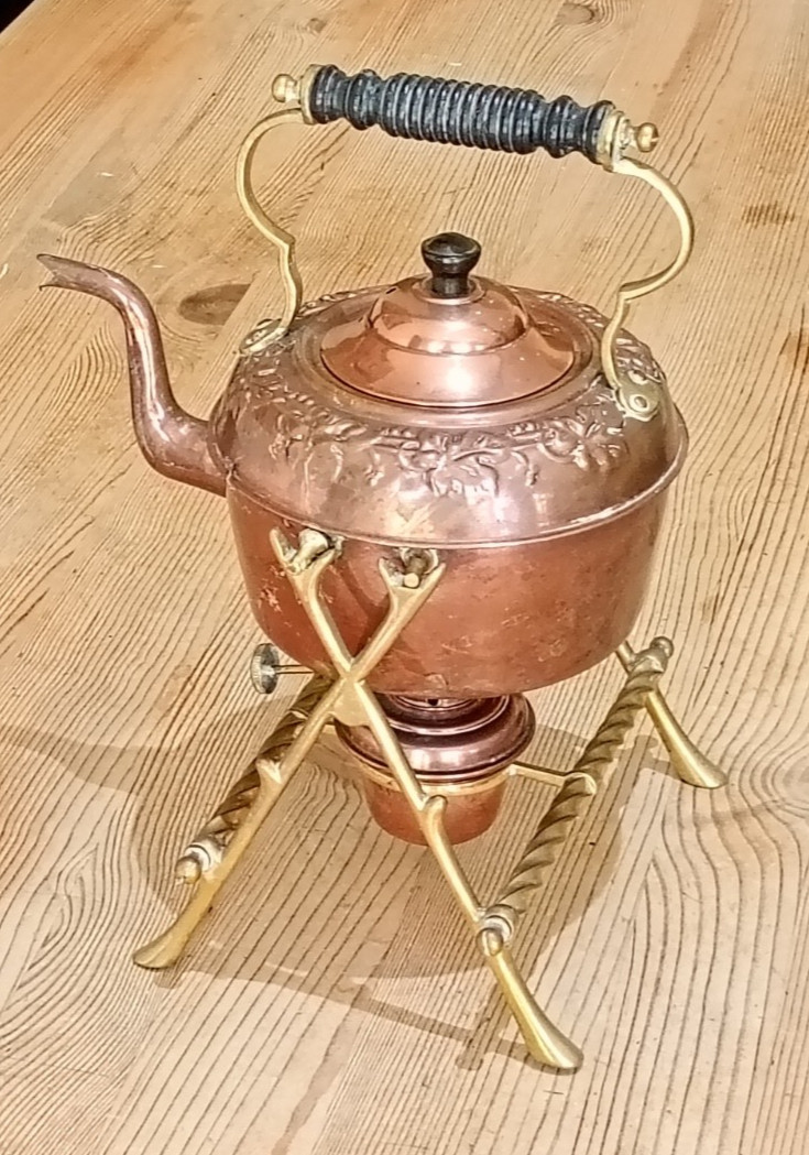 Copper 2 pint spirit kettle on brass stand for restoration ?