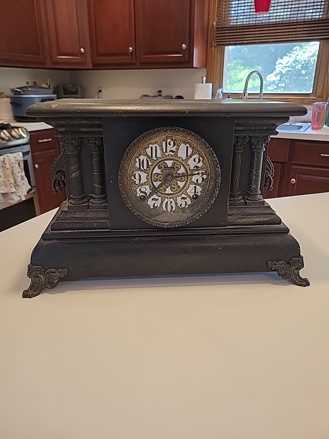 Antique Ebonized 4 Column Adamantine Mantle Clock – Parts or Repair – as found