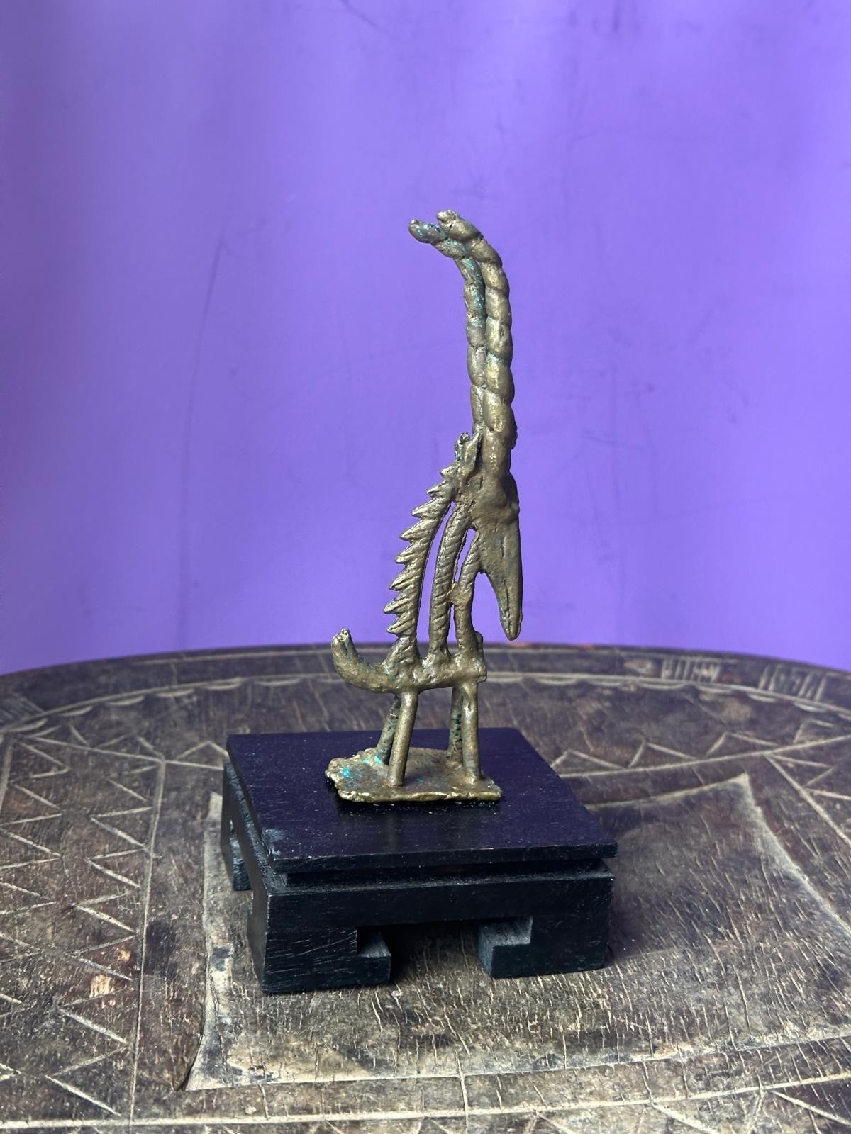 Vintage African Bronze Bamana Chiwara Antelope Figure – Spiral Horns Mali 5″