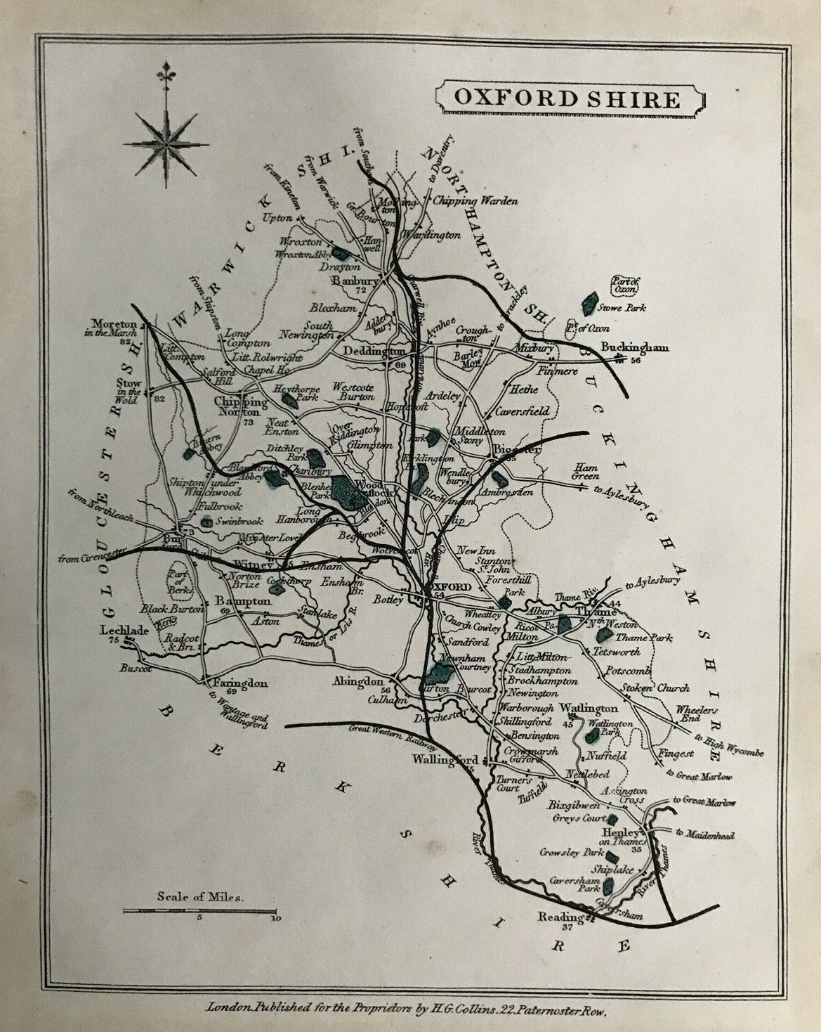 1850 Antique Map; Oxfordshire by Teesdale / H.G. Collins