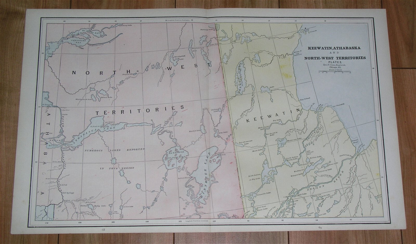 1890 ANTIQUE MAP OF KEEWATIN MANITOBA CHURCHILL NORTHWEST TERRITORIES CANADA