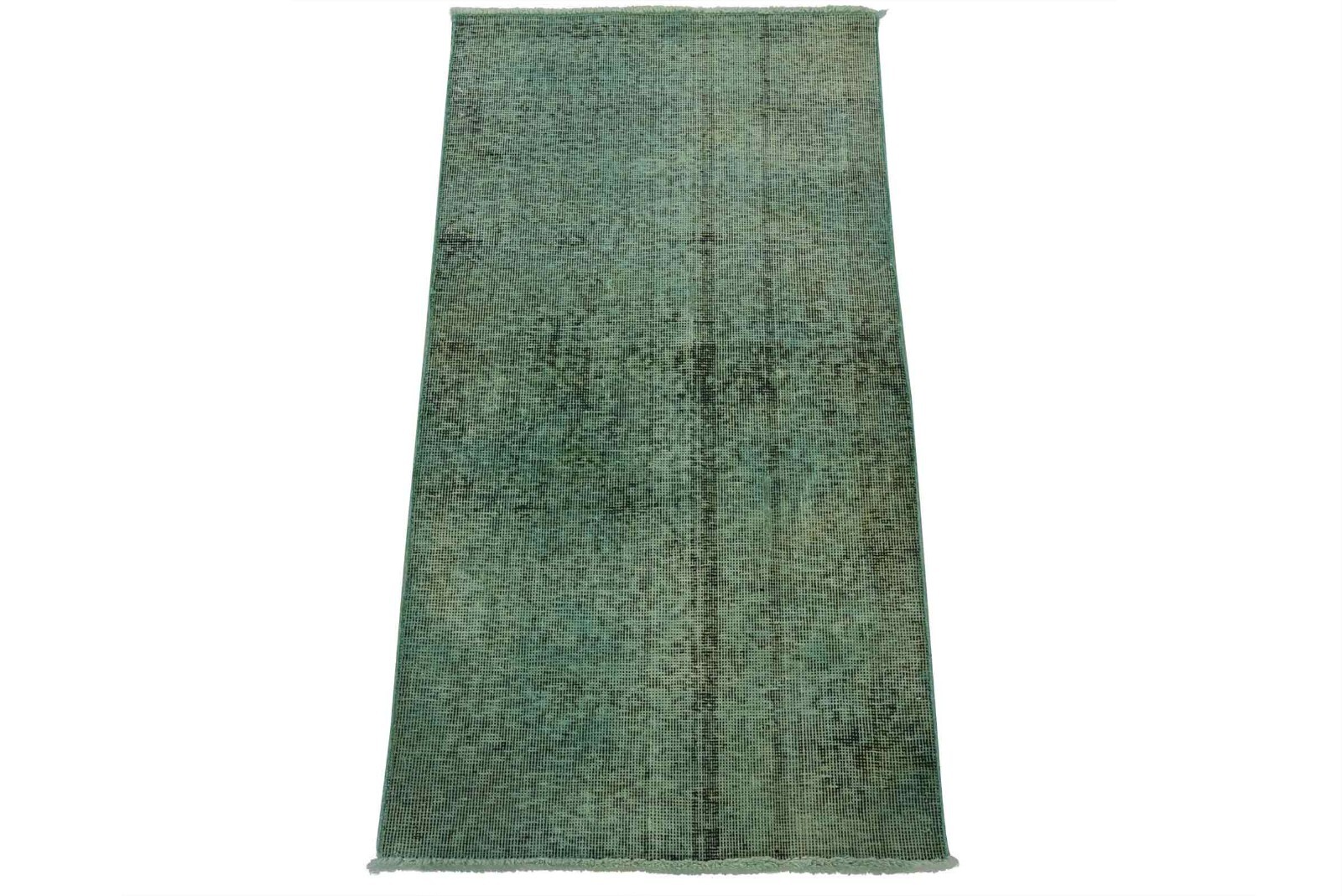 Tabrizi Rug 2′ x 3’10” Blue Wool Vintage Overdyed Hand-Knotted Oriental Carpet