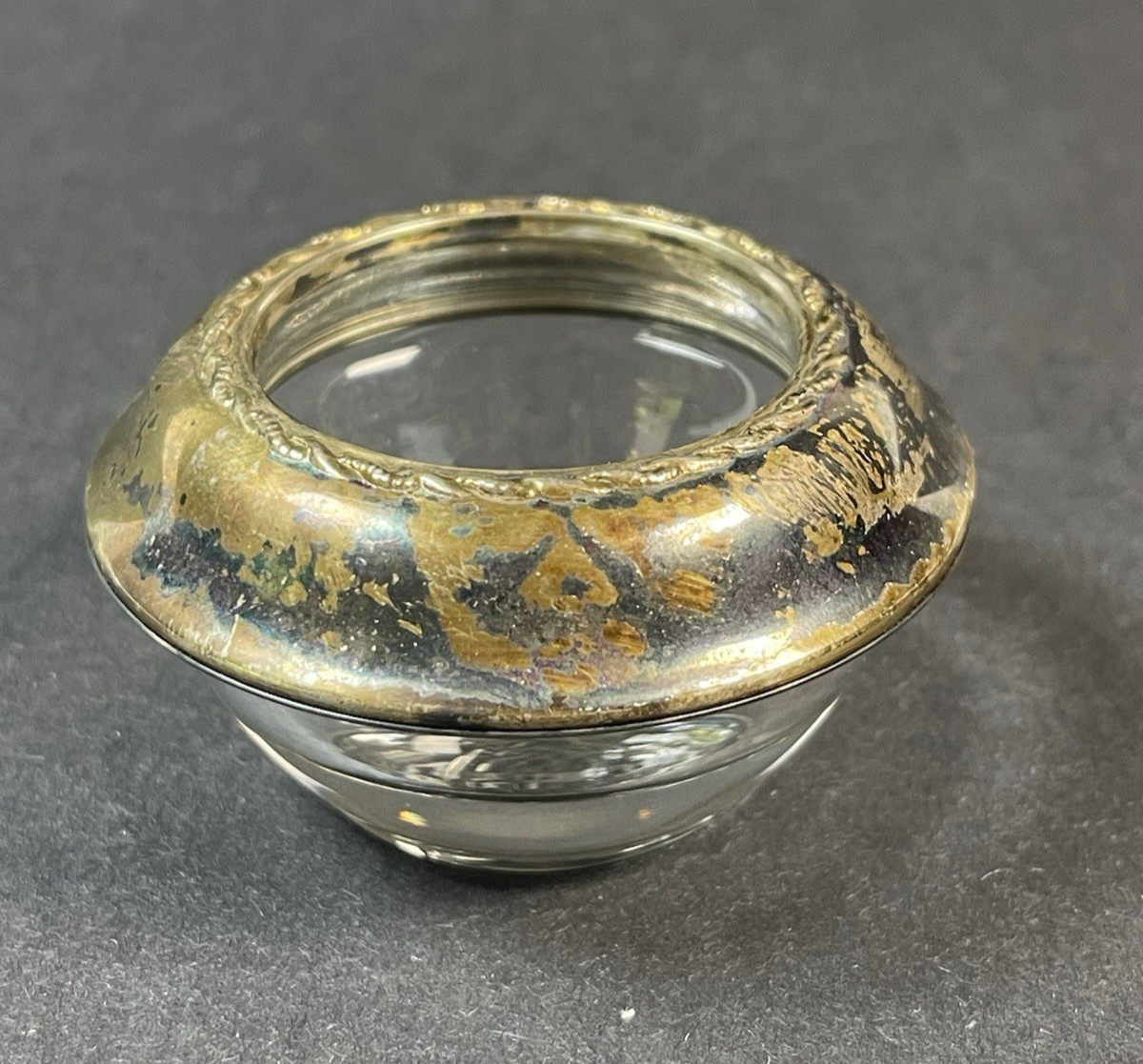 VTG Sheffield Sterling Rim Glass Salt Cellar EPNS Open Master Bowl 2.25″