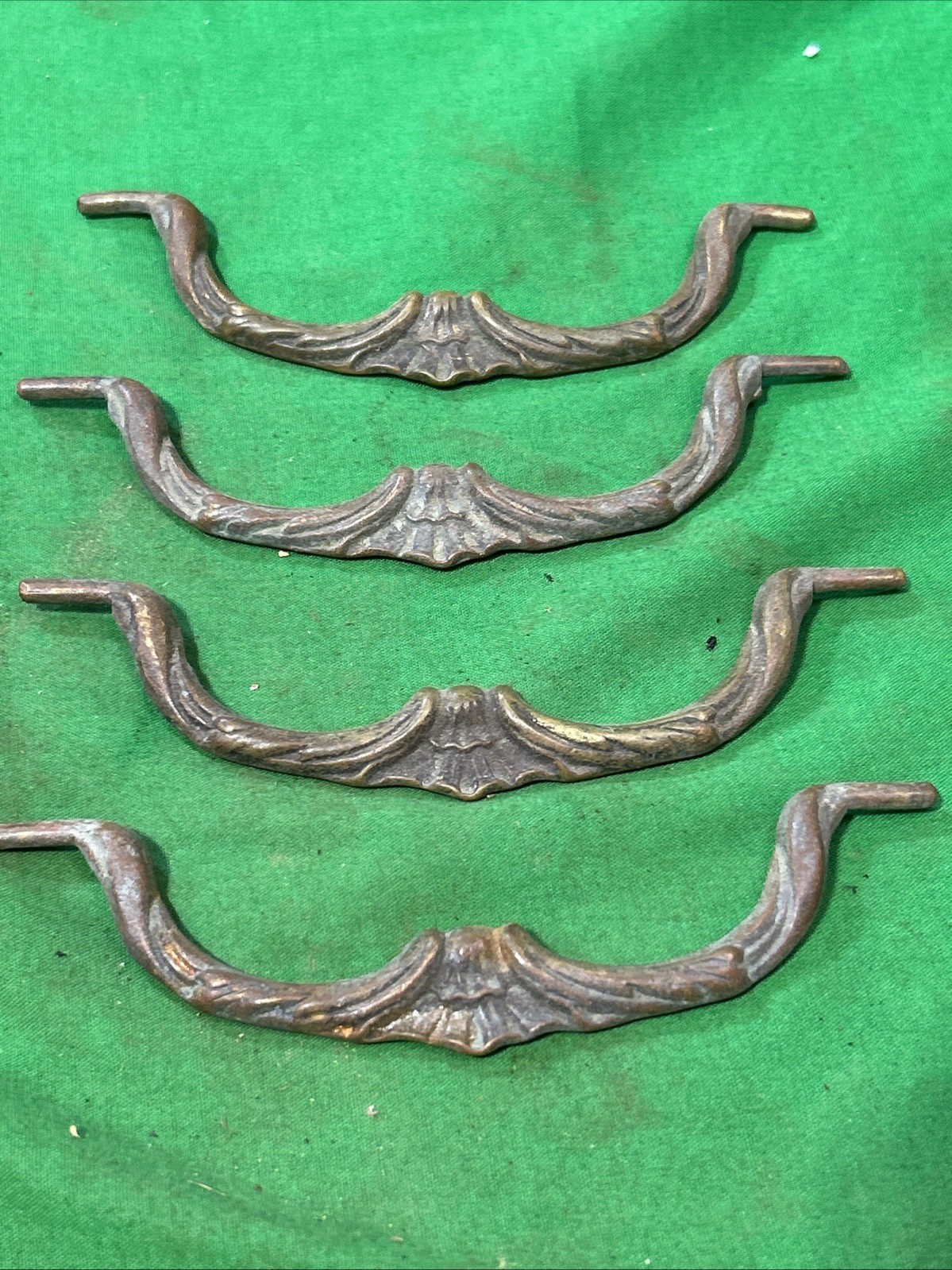 Four 5” Center Ornate Solid Brass Antique Drawer Pulls Bails
