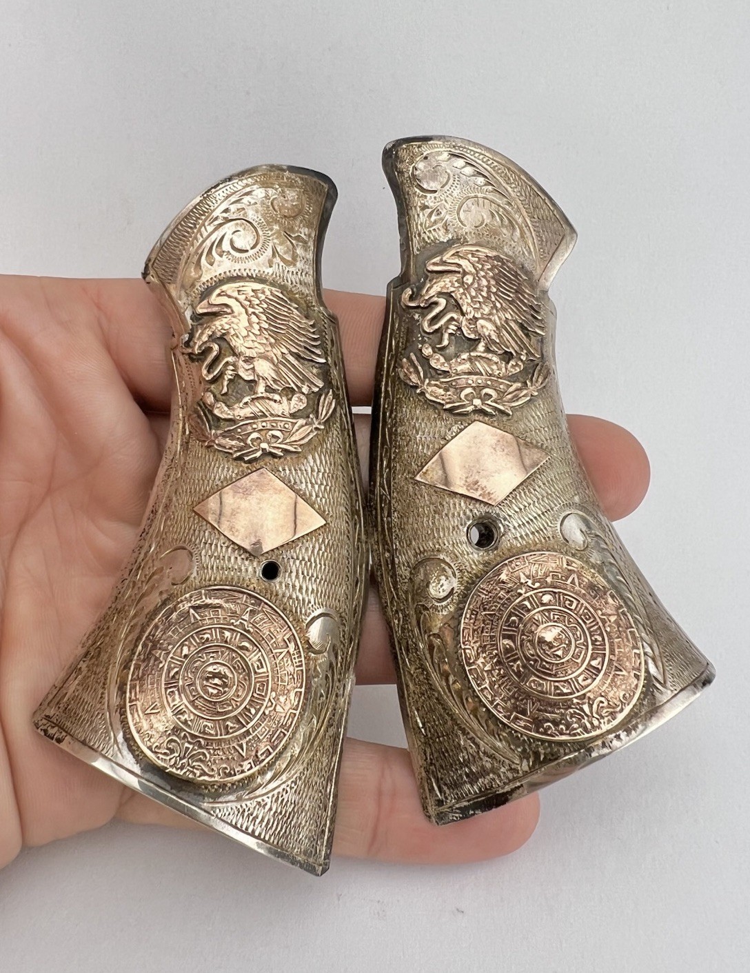 Antique Taxco Mexico Sterling Silver & Gold Smith & Wesson K Frame Grips W/ Case