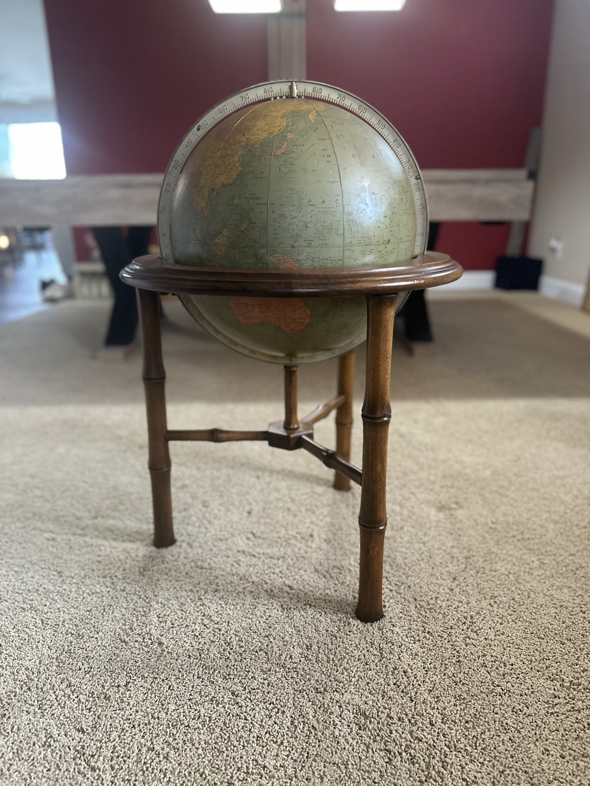 REPLOGLE Comprehensive Globe 16” Diameter Vintage On Fruitwood Stand USA 🔥