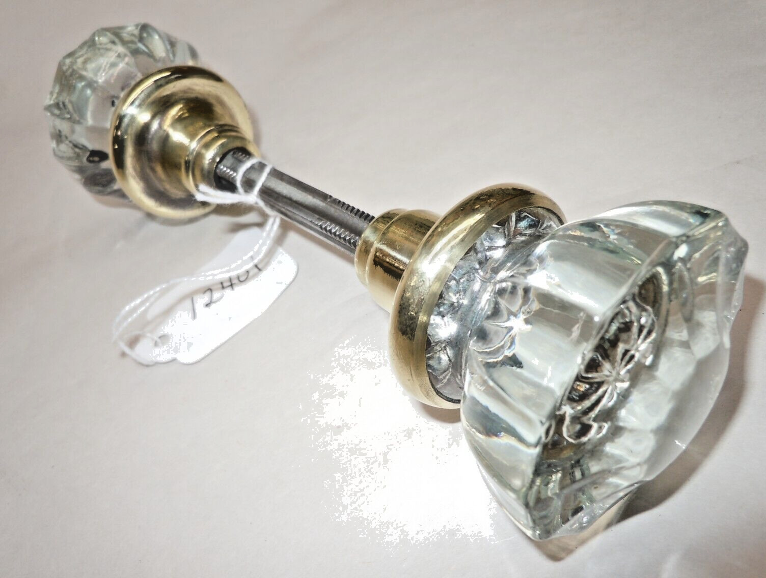 Door Knobs, Vtg. Glass and Brass Door knob set ( Great for Restoration Project)