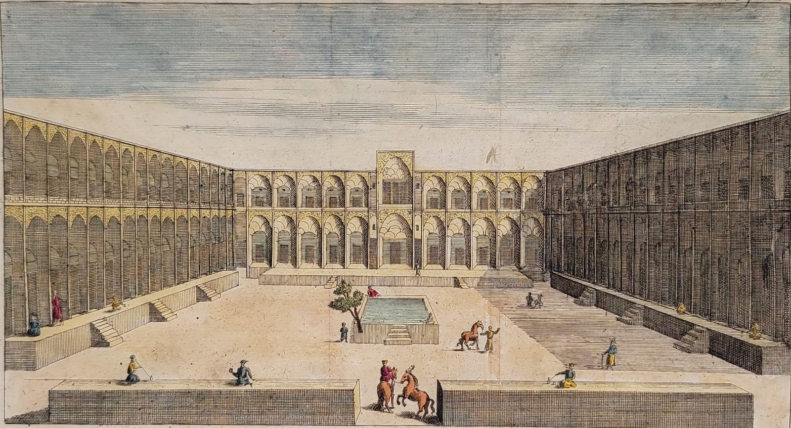 Persian Caravanserai Persia c1750 Hand-Colored van der Schley Travel Engraving