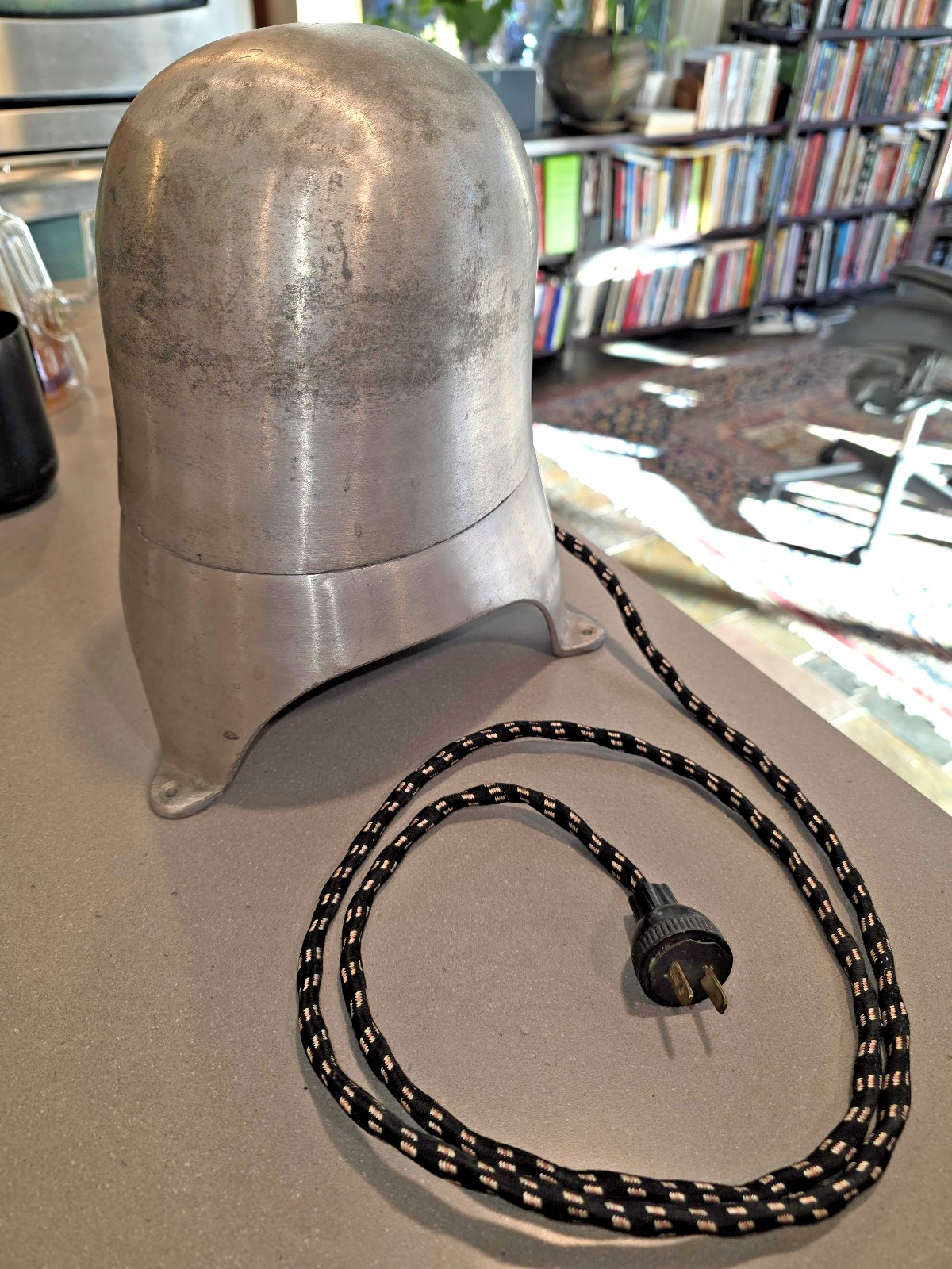 Antique Millinery Heated Aluminum Hat Block Form WORKS! 21 1/2″-MINT CONDITION