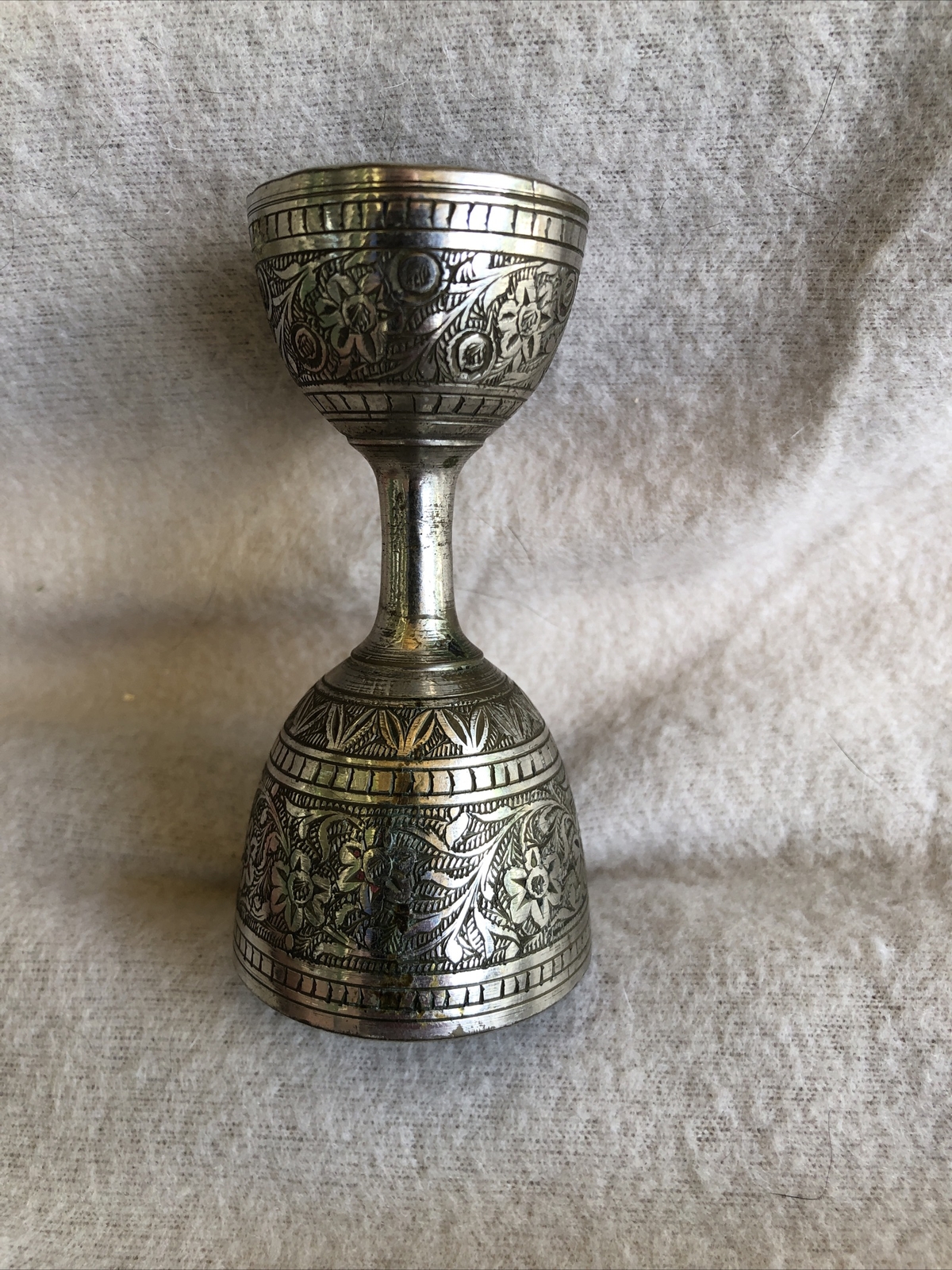 Antique Indian Early 19th Century Brass Minakari Work Double Ended Measuring Cup