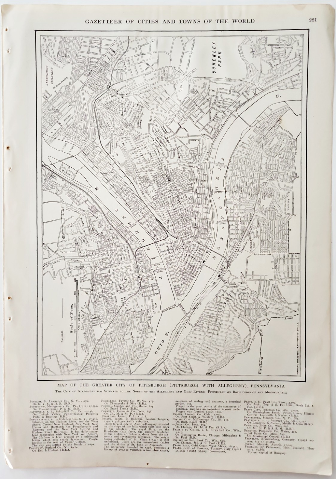 1914 Pittsburgh Pennsylvania City Map Antique Atlas Sheet Transportation E13