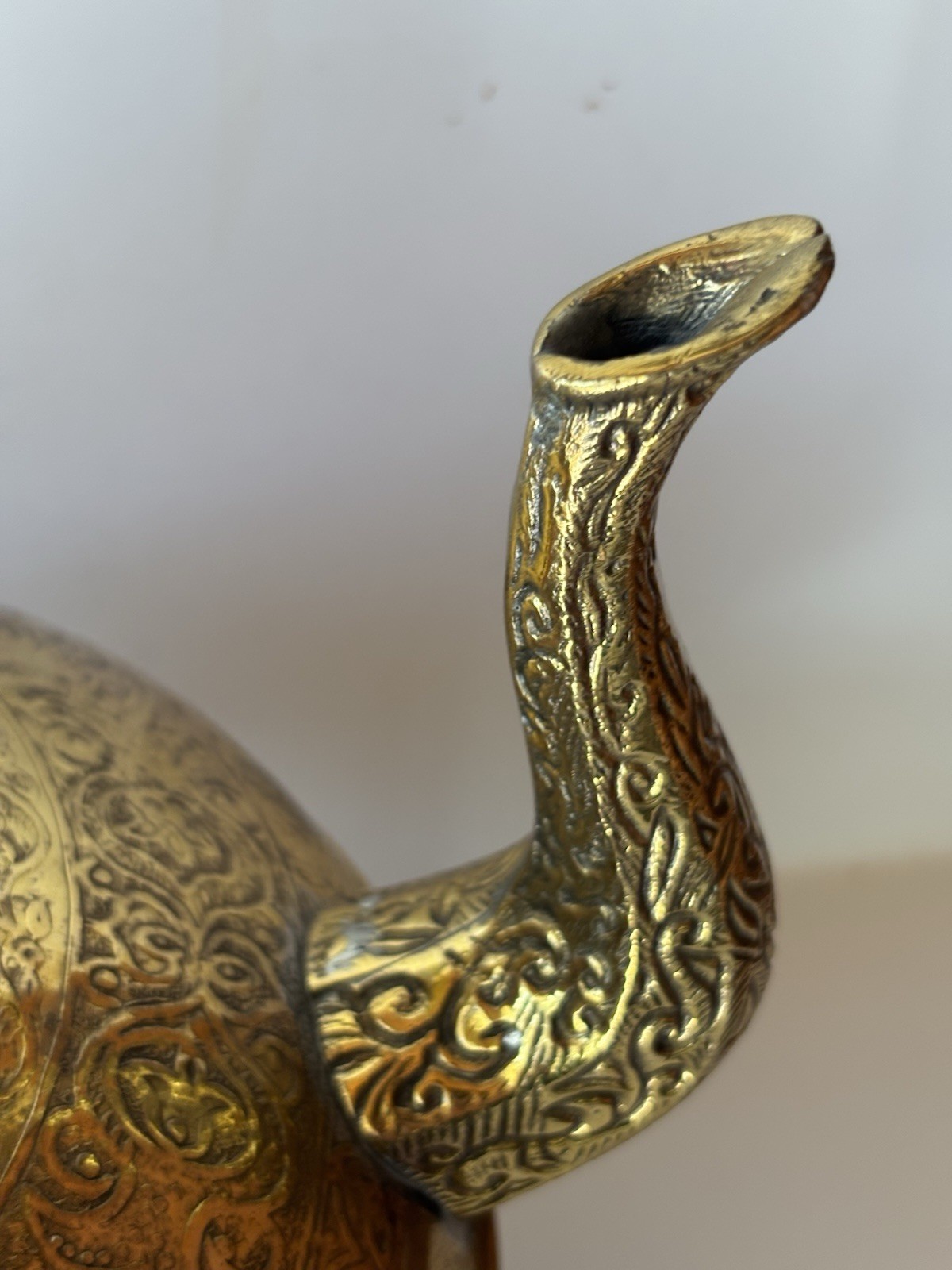 Large Brass Teapot Bird Handle Jerusalem Collectible Decor Unique Ornate Shiny