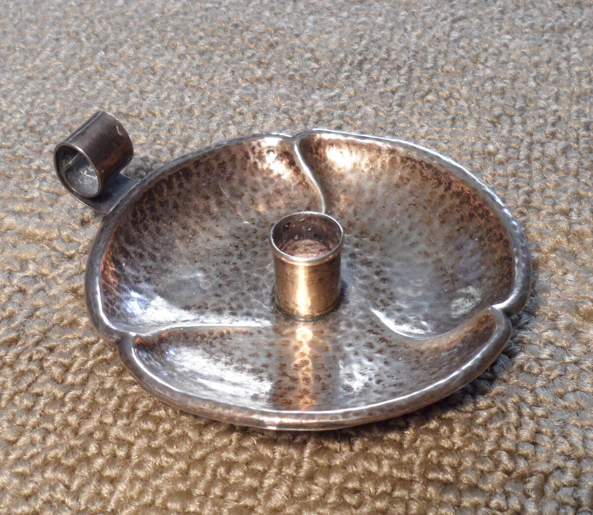 arts&crafts period james e blake & co hammered sterling candle stick/dish/holder