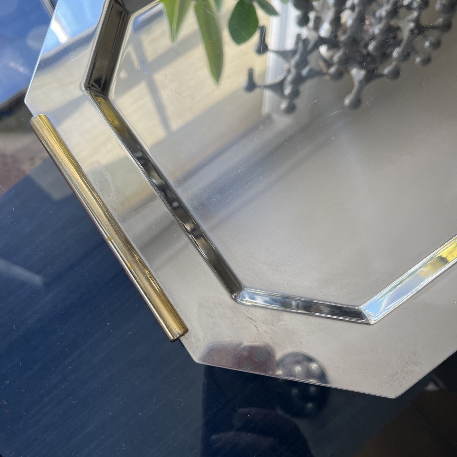 LUXURY VAN CLEEF & ARPELS PARIS CHROME SERVING TRAY WITH brass plate HANDLES