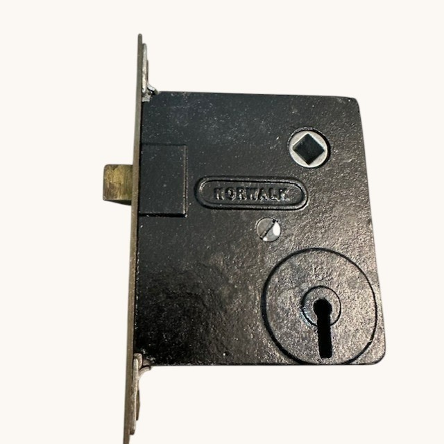 Norwalk Vintage Mortise Lock Box Brass Faceplate Black Cast Iron Antique Door