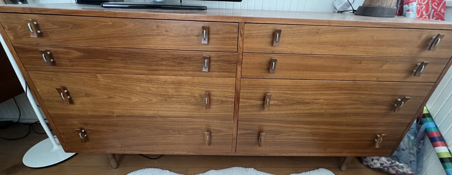 Glenn of California Walnut Dresser by Stanley Young – 8 Drawer Dresser