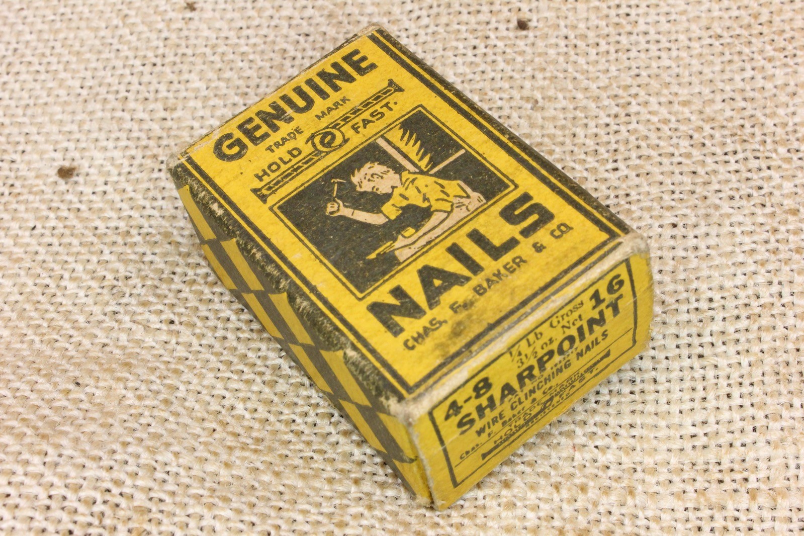 1/2” Old Shoe 25 Nails 1/8” Round Flat Headed Vintage In Yellow Box Sharpoint