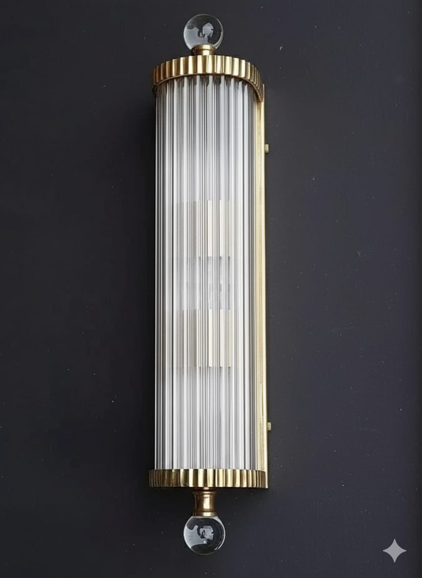 Vintage Old Art Deco Brass Glass Rod Ship Light Fixture Wall Sconces Lamp 1 Pc
