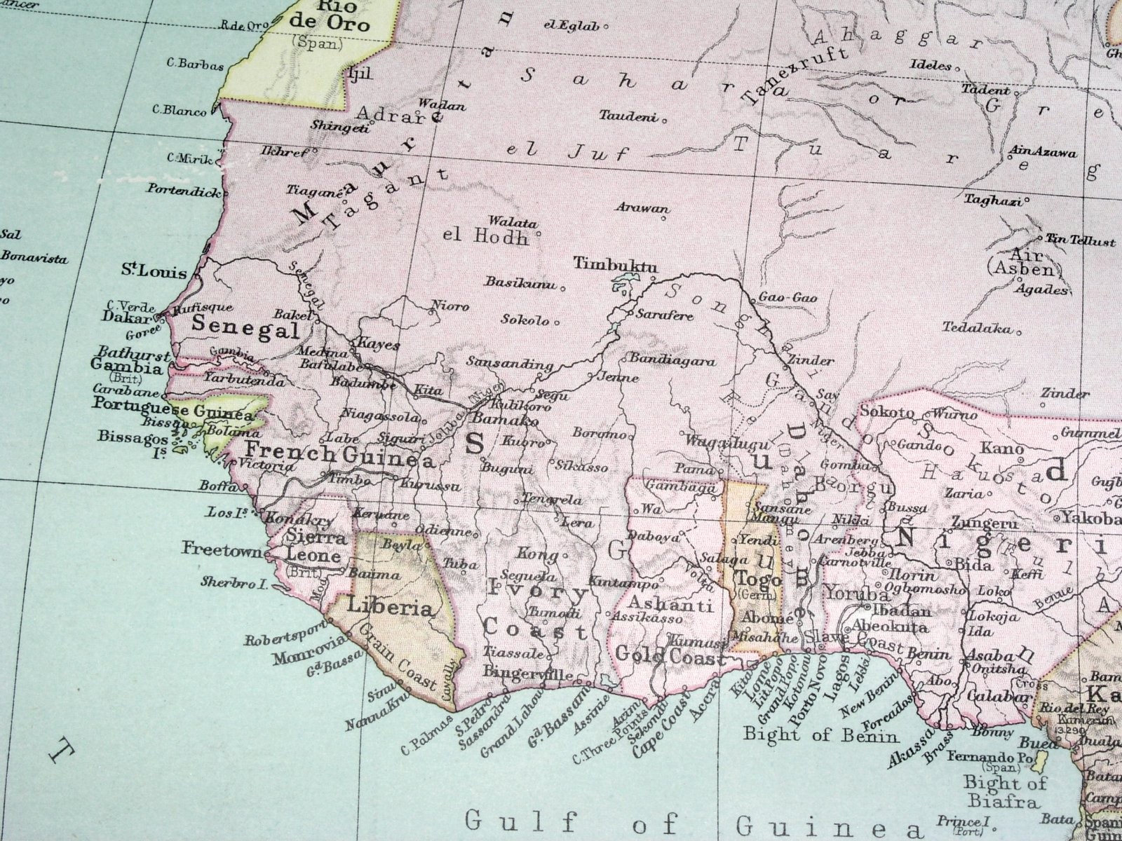1908 ANTIQUE POLITICAL MAP OF AFRICA BRITISH FRENCH GERMAN COLONIES
