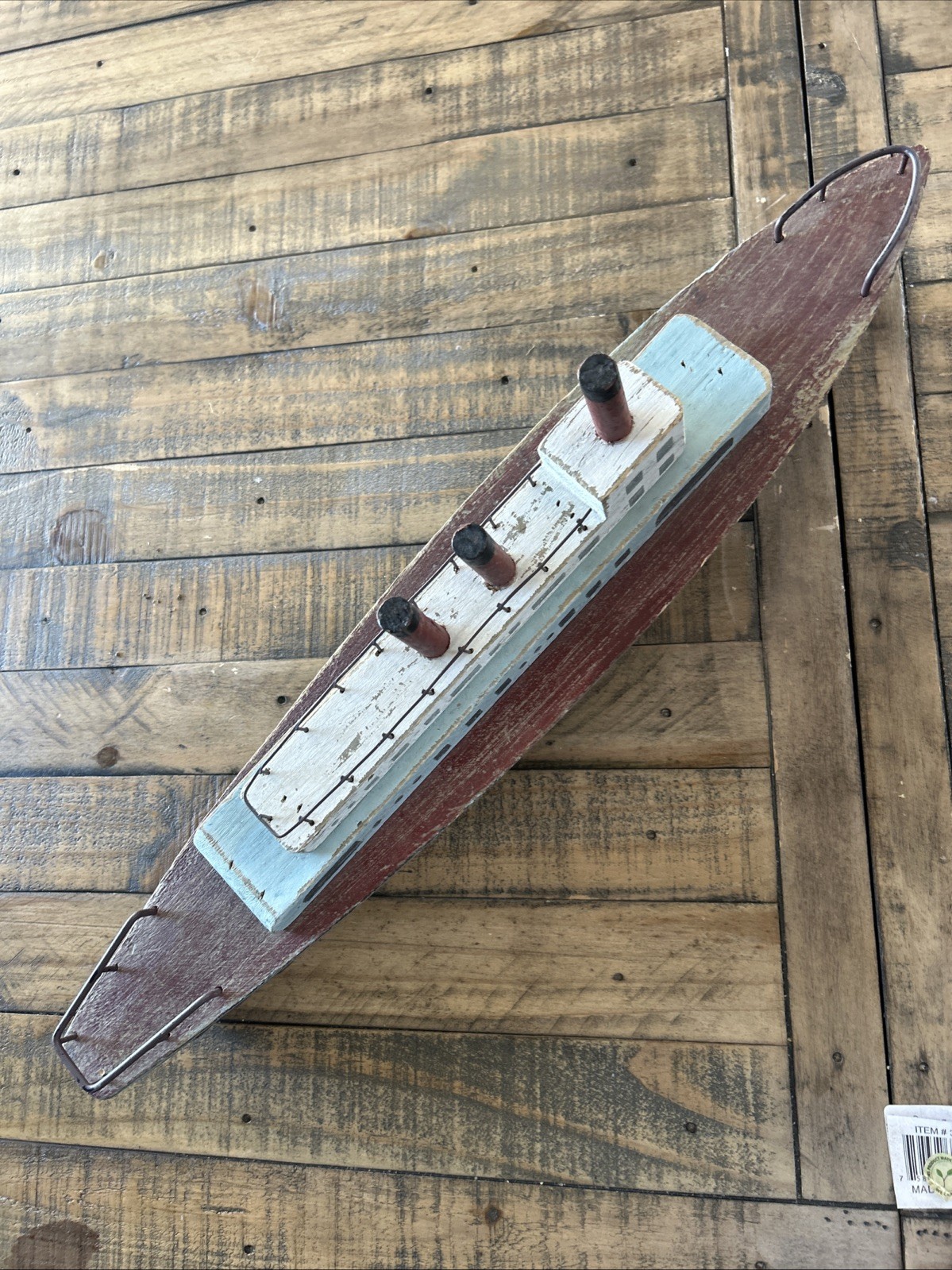 Antique Folk Art Wooden Steam Boat Cruise Ship Primitive Toy Old