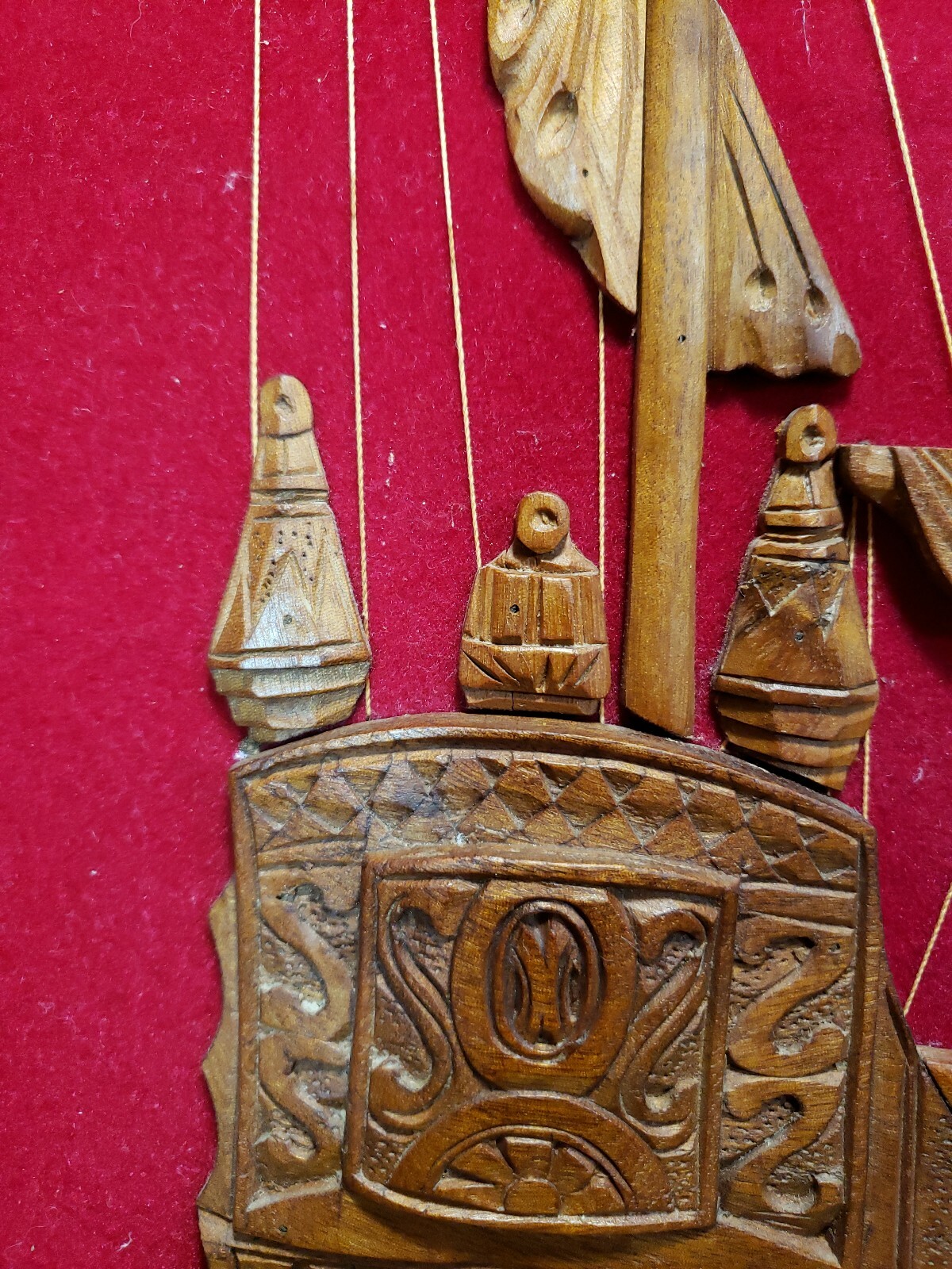 Vintage String Art Ship Wall Hanging Framed Carved Wood Han Palace Art Co Taiwan
