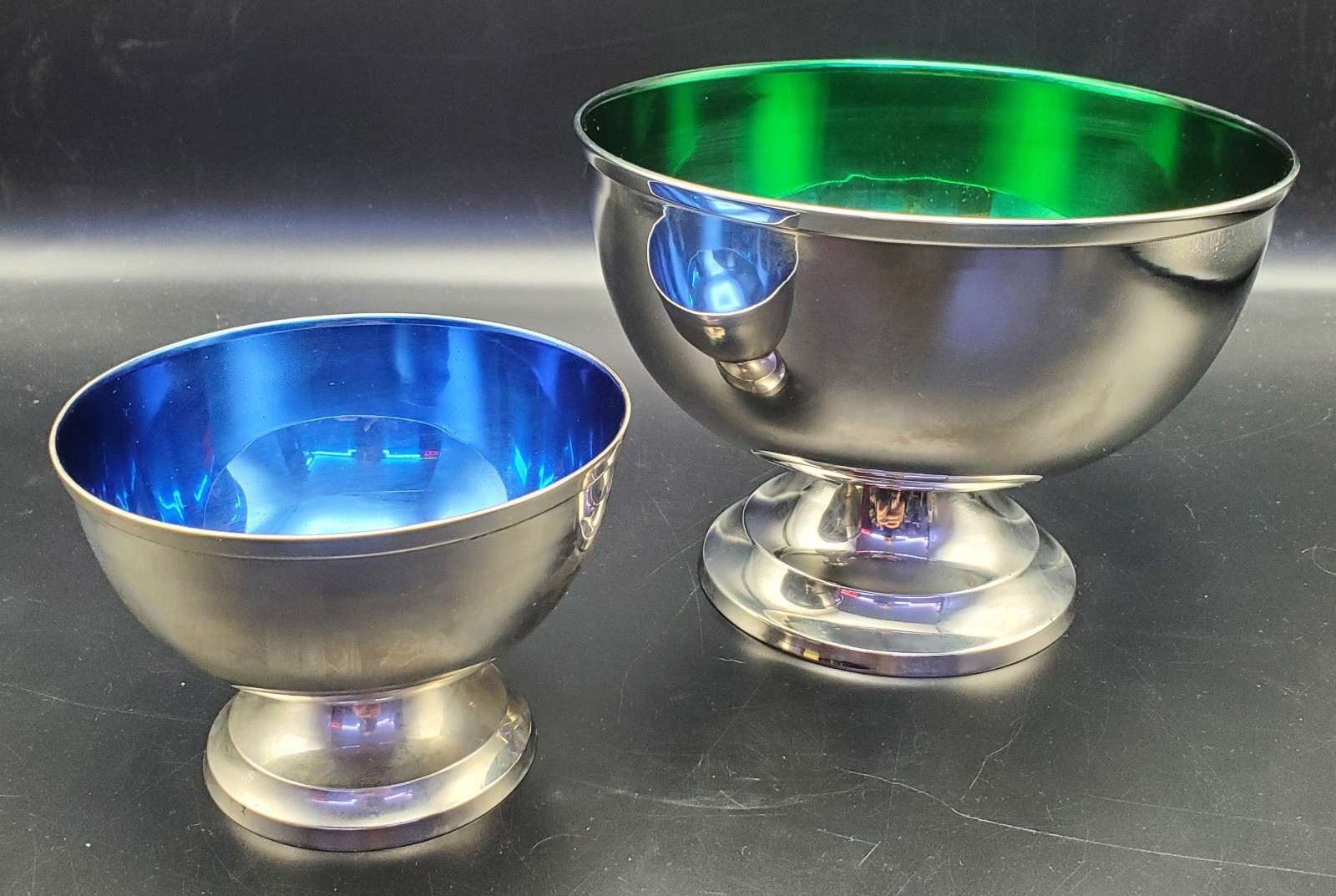 Vintage Towle Silversmiths Enamel Lined Paul Revere Pedestal Bowl Set of 2