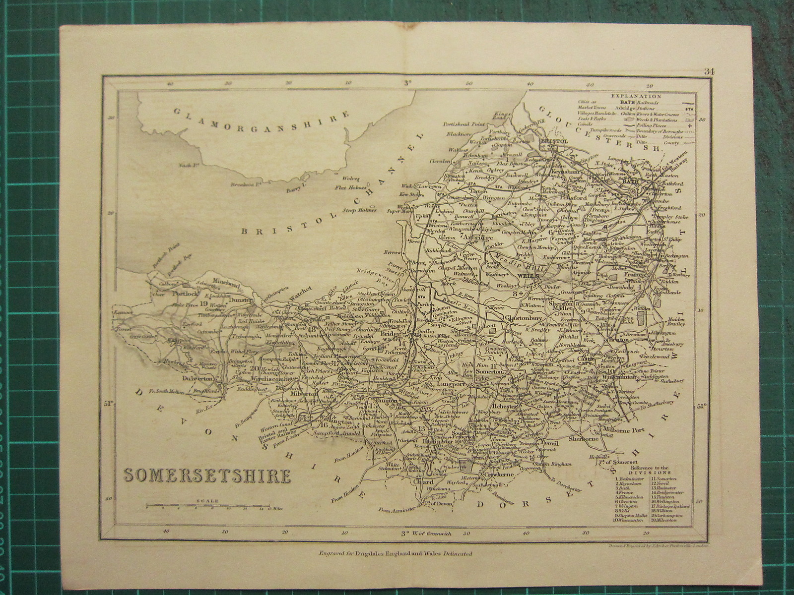 c1835 ANTIQUE COUNTY MAP ~ SOMERSETSHIRE BATH RAILROADS STATIONS WOODS POLLING