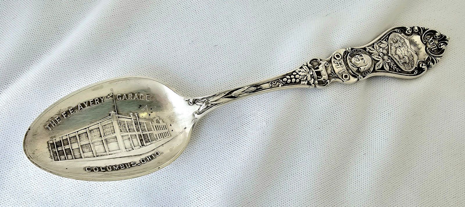 Columbus Ohio F.E. Avery Garage Sterling Silver Souvenir Spoon OH 32.6 Grams