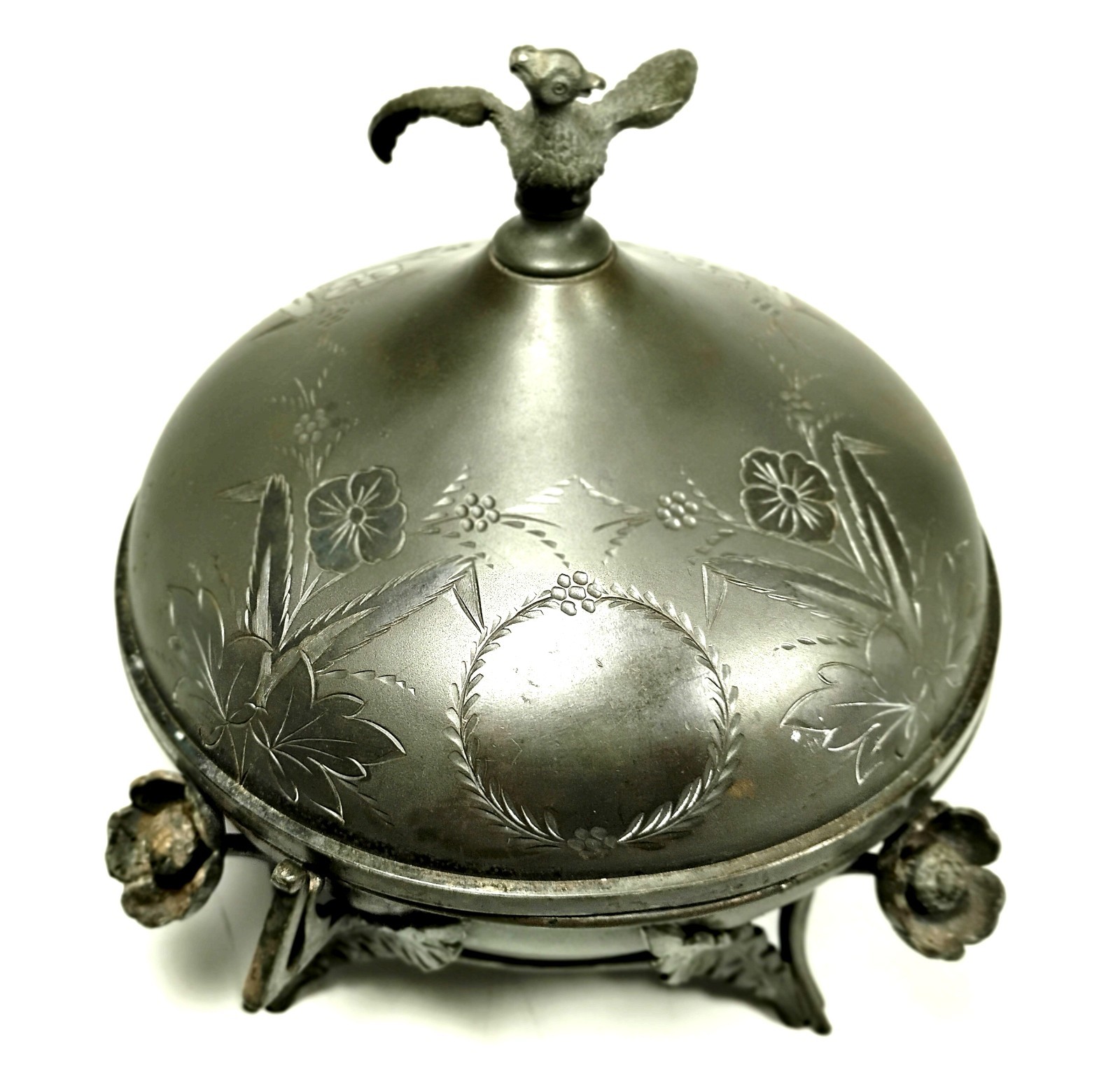 RARE Simpson Hall, Miller, & Co Quadruple Silverplate Cheese/ Butter Dish