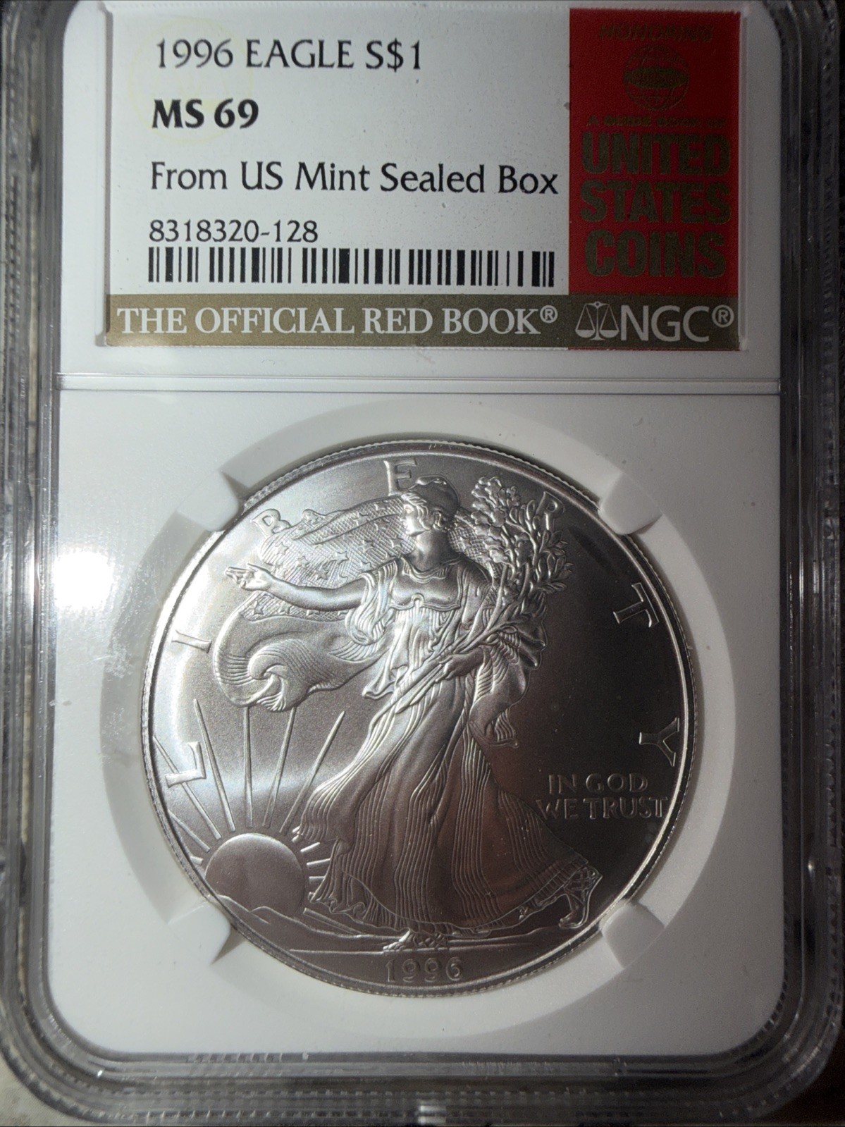 4 Silver Eagles 2021-W Type 1 PCGS PR69DCAM, 2025 PF70 Ultra Cam 1996, 69,25’ 70