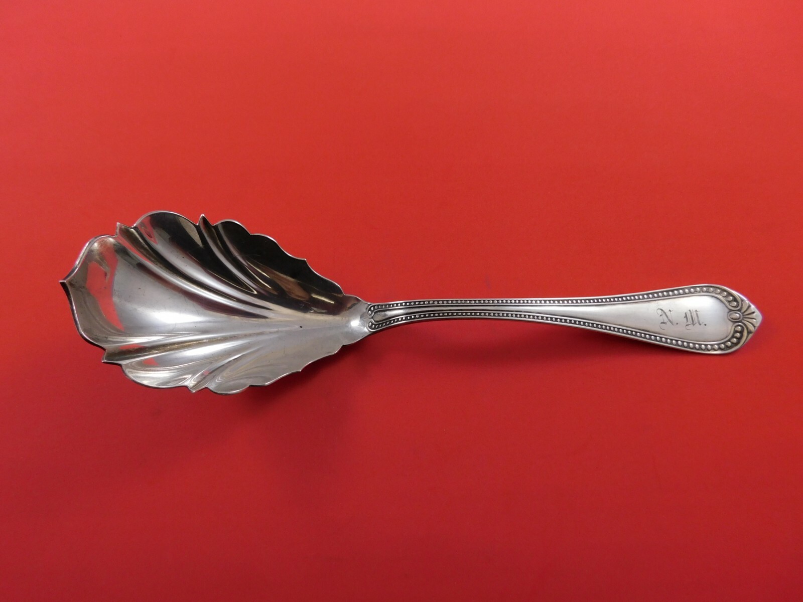 Bead by John Polhamus Sterling Silver Berry Spoon Scalloped Shell 8 1/2″ Serving