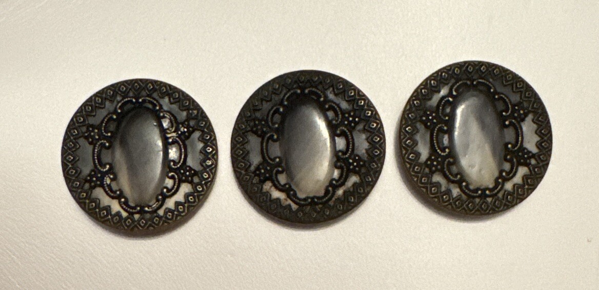 Victorian Celluloid & Metal Button (3) Lot 1 1/4 in