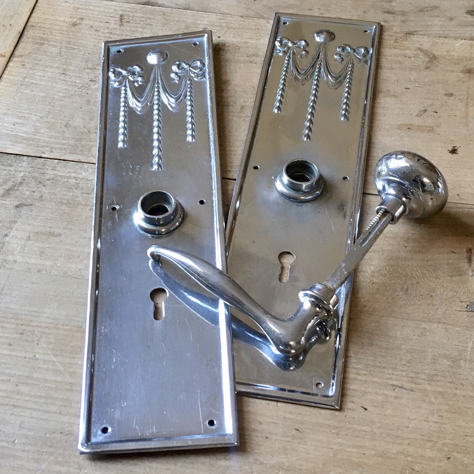Pair Vintage Door Lever Handles EDWARDIAN Chrome Plated Brass ANTIQUE c1909