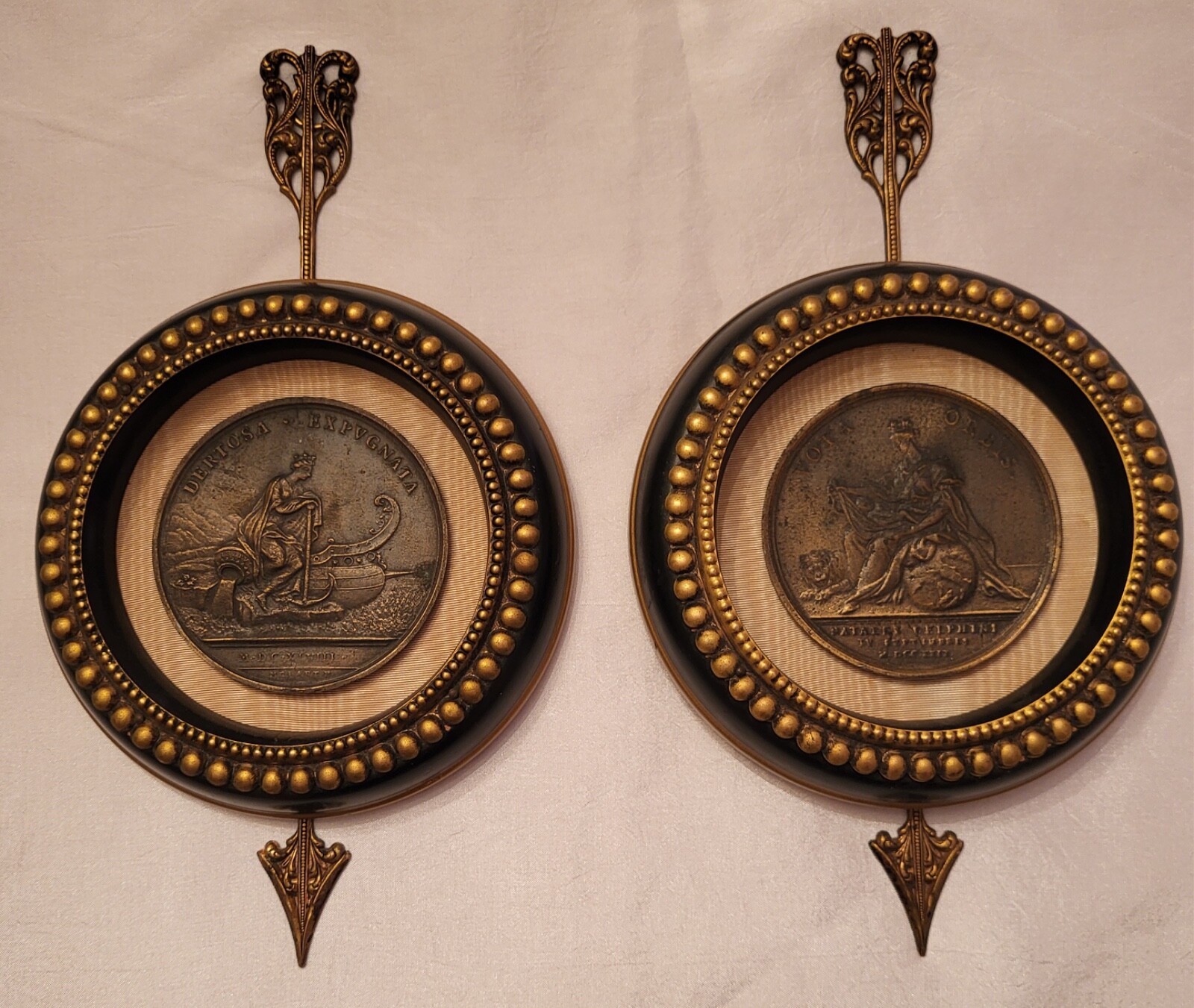 Antique Vota Orbis and Dertosa Expugnata wallhangings (Louis XIV France)