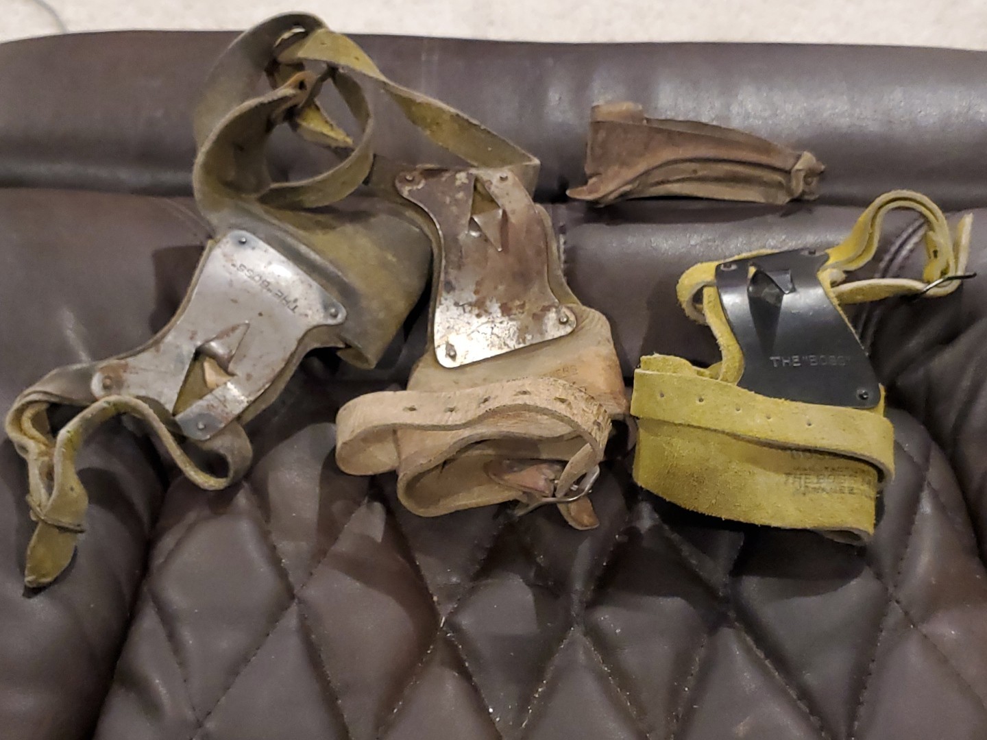 Set of 3 ANTIQUE CORN HUSKER SHUCKER LEATHER & STEEL THE “BOSS” VINTAGE 1800’S