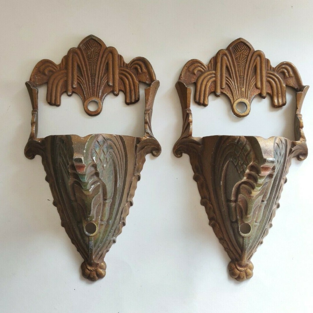 Pair Antique Mid West MidWest Slip Shade Art Deco Wall Sconces Only
