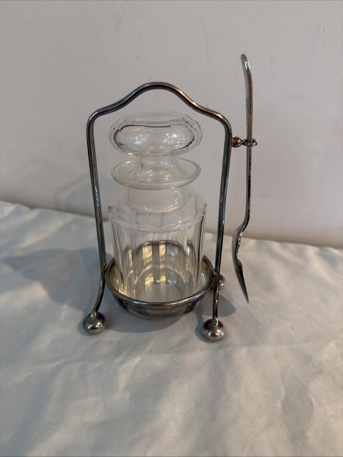 Antique Vintage Glass Condiment Castor Jar Silverplate W/spoon