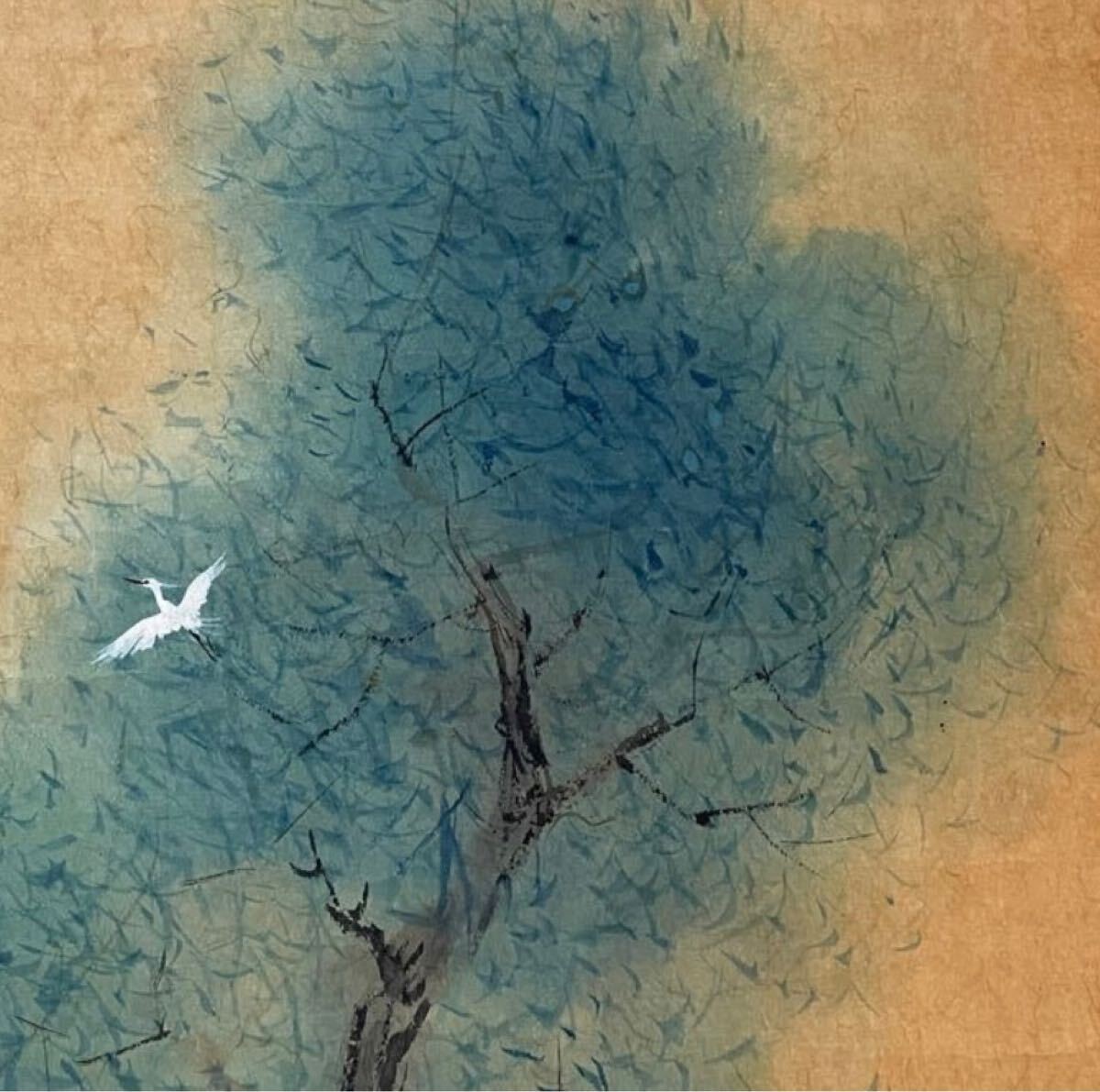 Japanese Hanging Scroll Art Painting “White Heron and Willow” Miwa Chosei